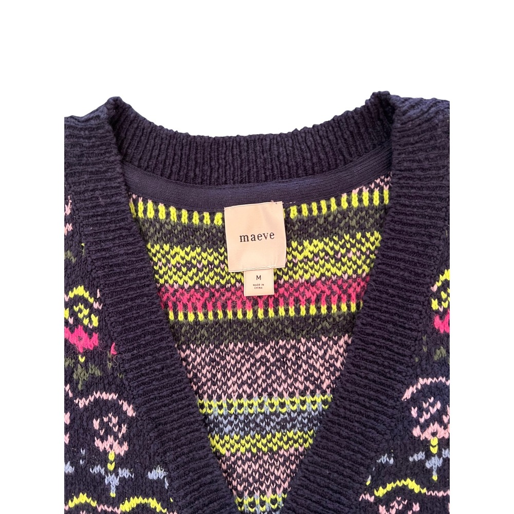 Maeve Anthropologie Floral Fair Isle Button Front Sweater Vest Sz M - Picture 2 of 4